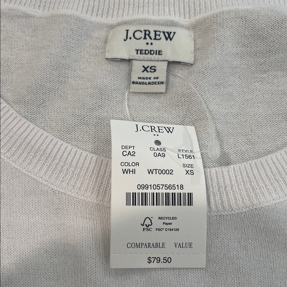 J.Crew Teddy Cotton Preppy White Knit Top Size XS NWT - Picture 5 of 6